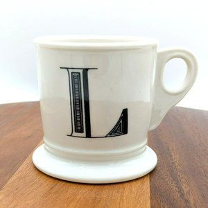 Anthropologie Monogram Mug L Initial White Black Ceramic Footed Coffee Tea Cocoa